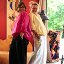 Blouse Constance — Lin rose fuchsia & bandes coquelicot