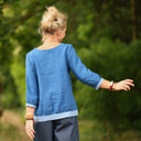 Blouse Constance — Lin majorelle & bandes bleu océan