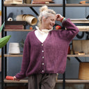 Gilet col V Hermine — mohair prune