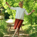 Blouse Constance — Coton plumetis blanc & bandes lin chiné ficelle
