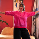 Blouse Constance — Lin rose fuchsia & bandes coquelicot