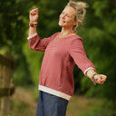 Blouse Constance — Double gaze terracotta & bandes armuré rose poudré