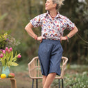 Chemise Honorine - Coton Fleuri écru corail/bleu nuit