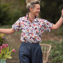 Chemise Honorine - Coton Fleuri écru corail/bleu nuit