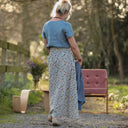 Jupe longue Maya Double gaze de coton fleurettes bleues | Quintessence