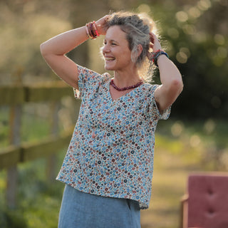 Blouse Nila - Double gaze de coton fleurettes bleues