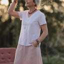 Blouse Nila Seersucker rayé rose & pâquerettes | Quintessence