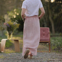 Jupe longue Maya lin chiné rose doux | Quintessence