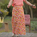 Jupe longue Maya Double gaze de coton “Fleurs en Feu” | Quintessence
