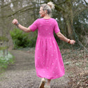 Robe Juliette - double gaze de coton fuchsia brodé