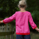 Blouse Constance — Lin rose fuchsia & bandes coquelicot