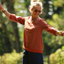 Blouse Constance — Lin terracotta & bandes terre de Sienne