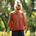 Blouse Constance — Lin terracotta & bandes terre de Sienne