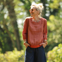 Blouse Constance — Lin terracotta & bandes terre de Sienne