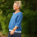 Blouse Constance — Lin majorelle & bandes bleu océan