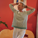 Blouse Constance — Coton vert d'eau & bandes vert sauge