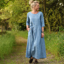 Robe Louisa manches 3/4 – Lin chiné denim
