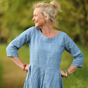 Robe Louisa manches 3/4 – Lin chiné denim