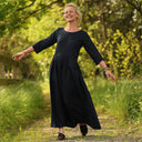 Robe Louisa manches 3/4 Lin marine | Quintessence