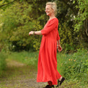 Robe Louisa manches 3/4 – Viscose/lin orange crépuscule