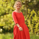 Robe Louisa manches 3/4 – Viscose/lin orange crépuscule