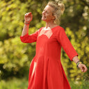 Robe Louisa manches 3/4 – Viscose/lin orange crépuscule