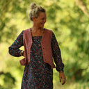 Robe Adélaïde — Velours milleraies bleu paon fleuri