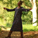 Robe Adélaïde — Velours milleraies bleu paon fleuri