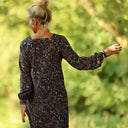 Robe Adélaïde — Velours milleraies bleu paon fleuri