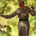 Robe Adélaïde — Velours milleraies léopard sable