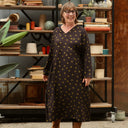 Robe Edmée — Viscose noire à pois mordorés
