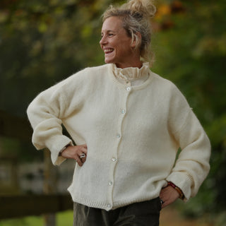 Gilet col rond Armance — mohair ivoire