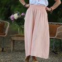 Jupe Tao — Double gaze de coton rose poudré et fine rayure dorée