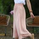 Jupe Tao — Double gaze de coton rose poudré et fine rayure dorée