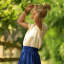 Jupe Tao — Double gaze de coton bleu majorelle