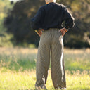 Pantalon femme en coton rayé camel/noir, vue 7 — Quintessence