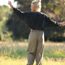 Pantalon femme en coton rayé camel/noir, vue 8 — Quintessence