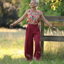 Pantalon femme en coton grenat, vue 3 — Quintessence