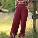 Pantalon femme en coton grenat, vue 8 — Quintessence