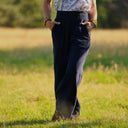 Pantalon femme en coton bleu nuit, vue 4 — Quintessence