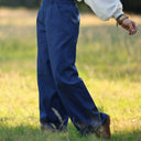 Pantalon femme en coton bleu, vue 3 — Quintessence