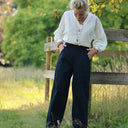 Pantalon femme en coton marine, vue 10 — Quintessence