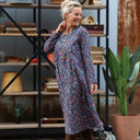 Robe Edmée — Velours milleraies bleu paon fleuri