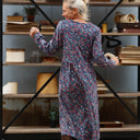 Robe Edmée — Velours milleraies bleu paon fleuri