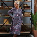 Robe Edmée — Velours milleraies bleu paon fleuri