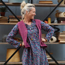 Robe Edmée — Velours milleraies bleu paon fleuri