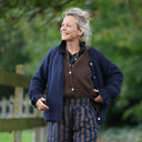 Gilet col rond Armance — mohair bleu lumineux