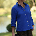 Blouse Lueur — Double gaze de coton bleu majorelle