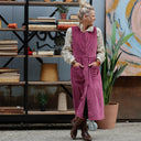 Robe Pauline — Velours côtelé framboise