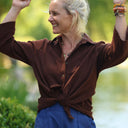 Blouse Lueur — Double gaze de coton brodée chocolat